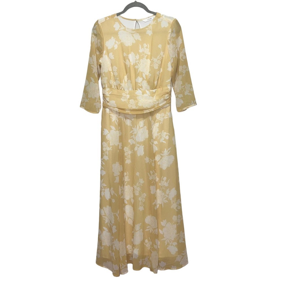 Eshakti Floral Maxi Dress 3/4 Sleeve Yellowish Tan A Line M-8